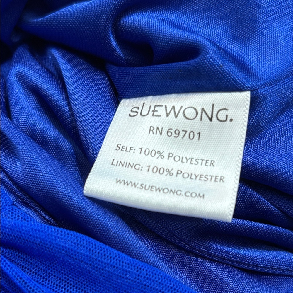 Sue Wong Blue One Shoulder Beaded Cocktail Dress Size 2 Ruched Bodycon - Picture 11 of 12